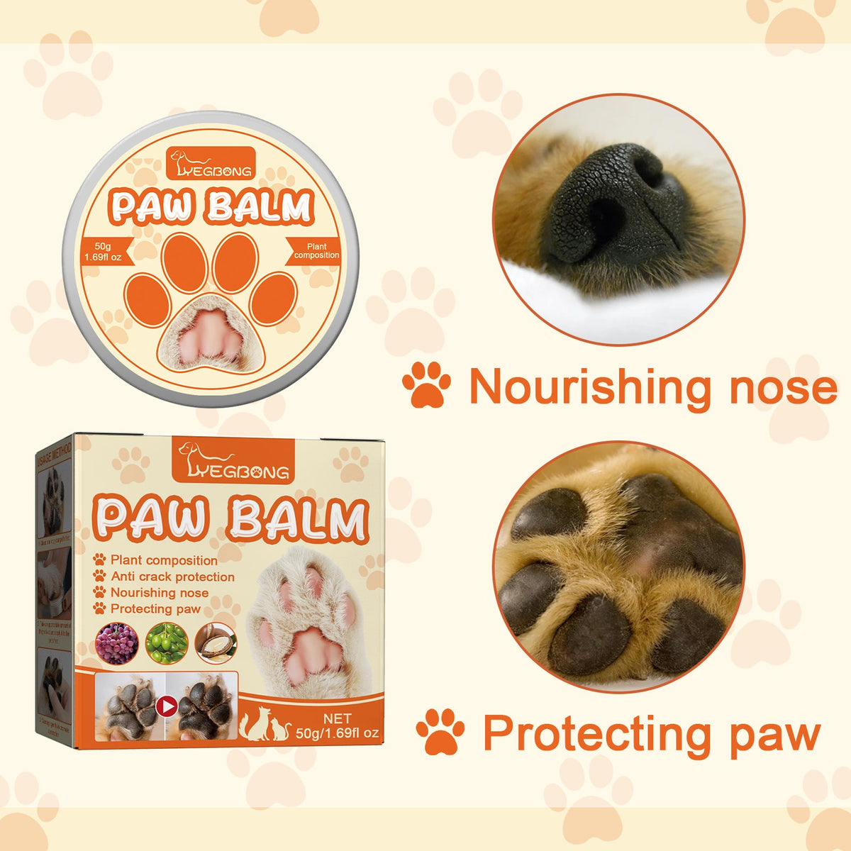 Moisturizing Pet Paw Balm for Dry, Cracked Paw Pads