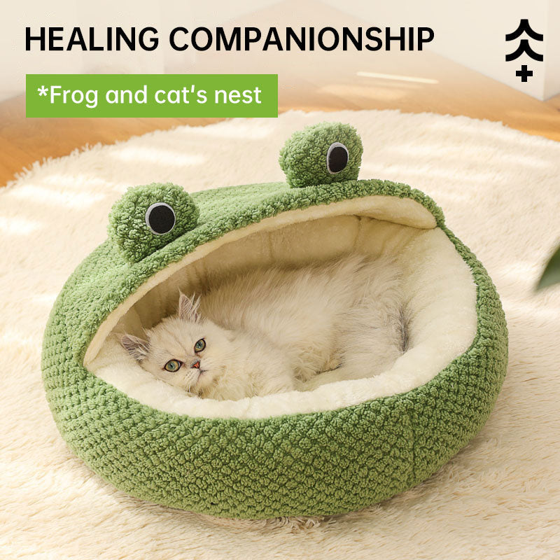 Frog Cat Bed for Cozy Enclosed Indoor Cat and Dog Naps