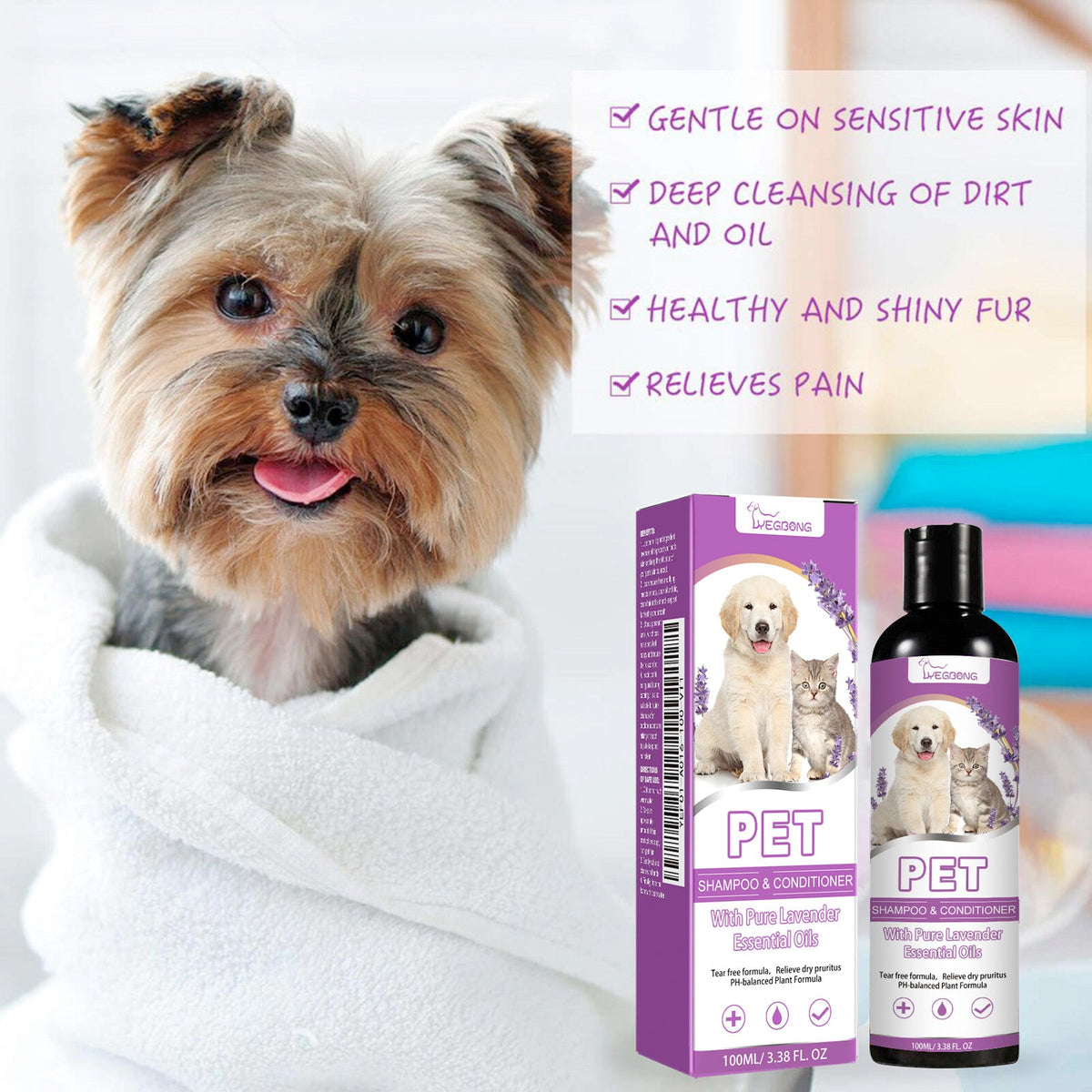 Pet Shampoo for Itchy Skin & Silky, Tangle-Free Fur