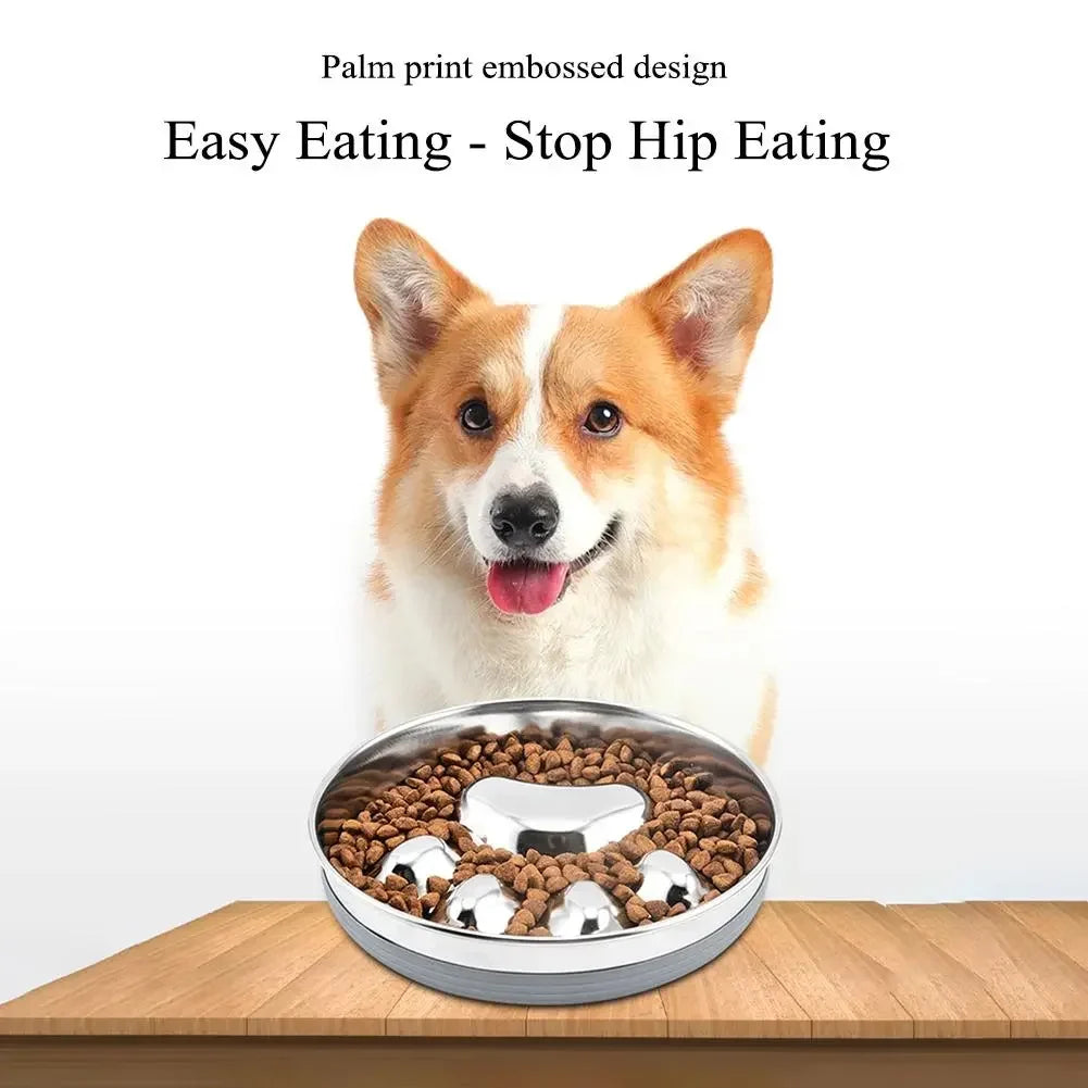 Slow Feeder Pet Bowl for Dogs & Cats, Stainless Steel