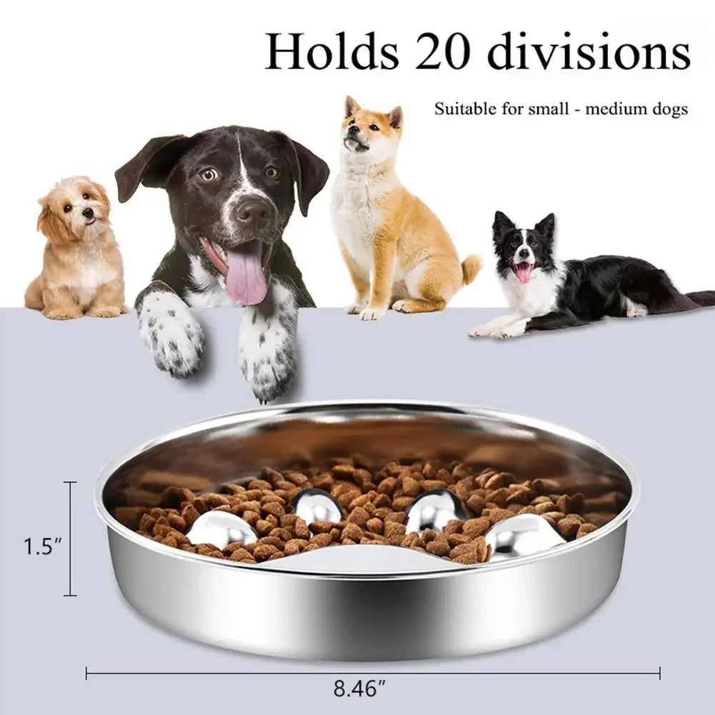 Slow Feeder Pet Bowl for Dogs & Cats, Stainless Steel