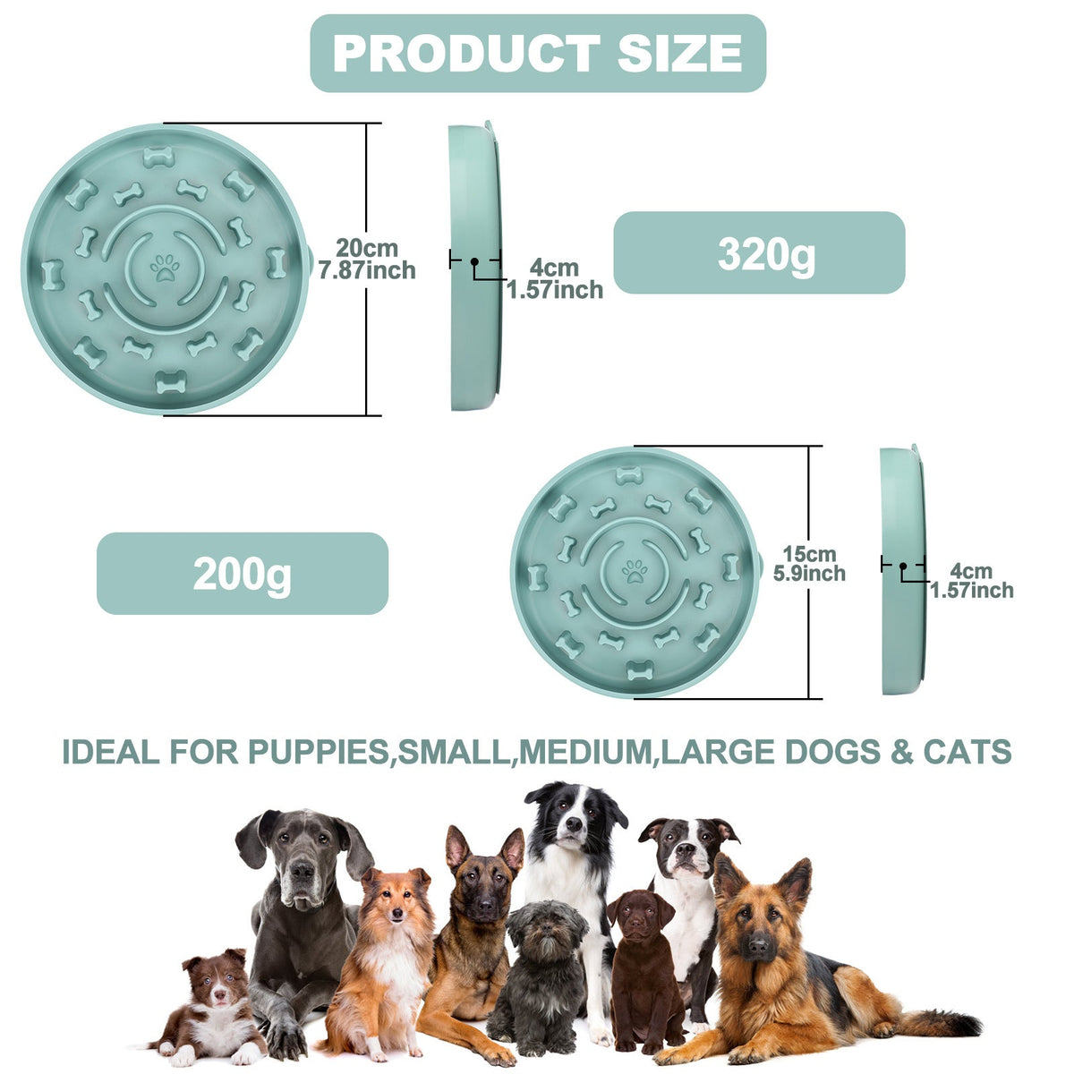 Pet Slow Feeder Bowl for Dogs & Cats, No-Slip Silicone