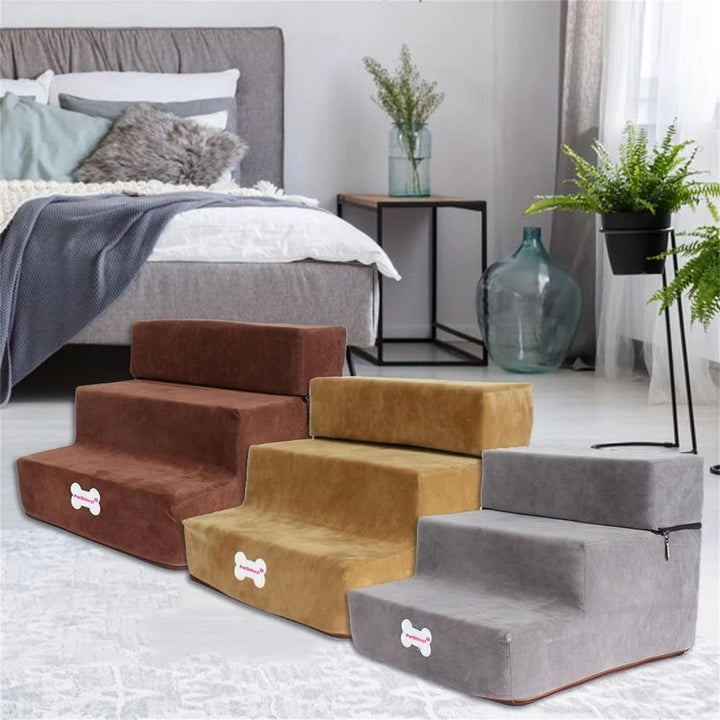 Pet Stairs for Small Dogs & Cats | Soft 3-Step Climb