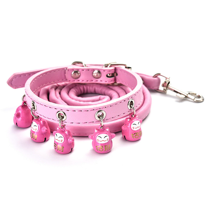 Cartoon Bell Cat & Dog Collar and Leash Set