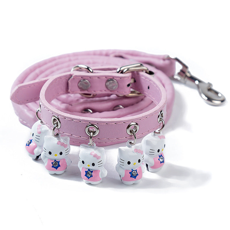 Cartoon Bell Cat & Dog Collar and Leash Set