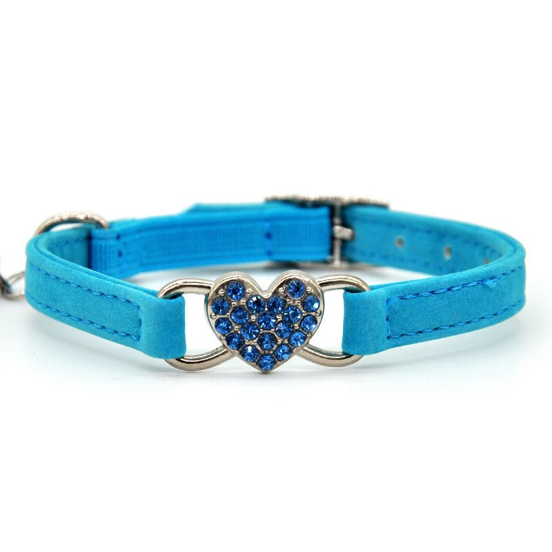 Cat Love Rhinestone Bell Collar with Heart Charm