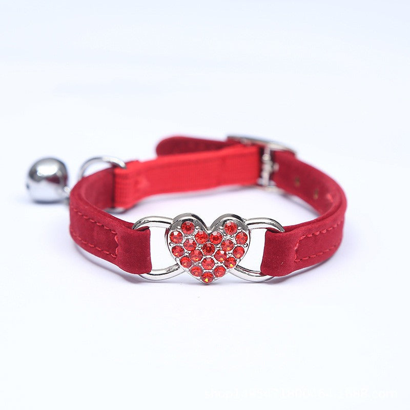 Cat Love Rhinestone Bell Collar with Heart Charm