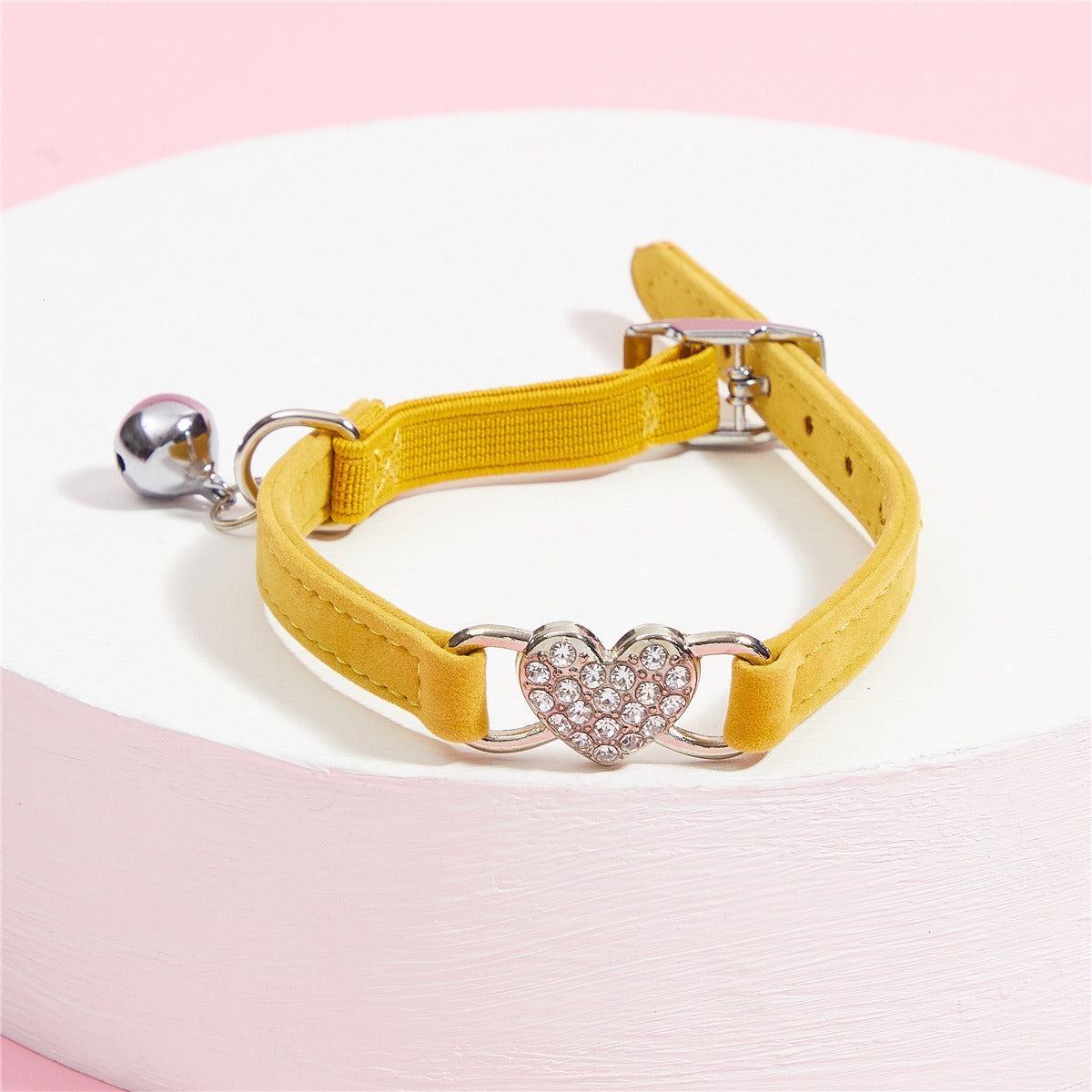 Cat Love Rhinestone Bell Collar with Heart Charm