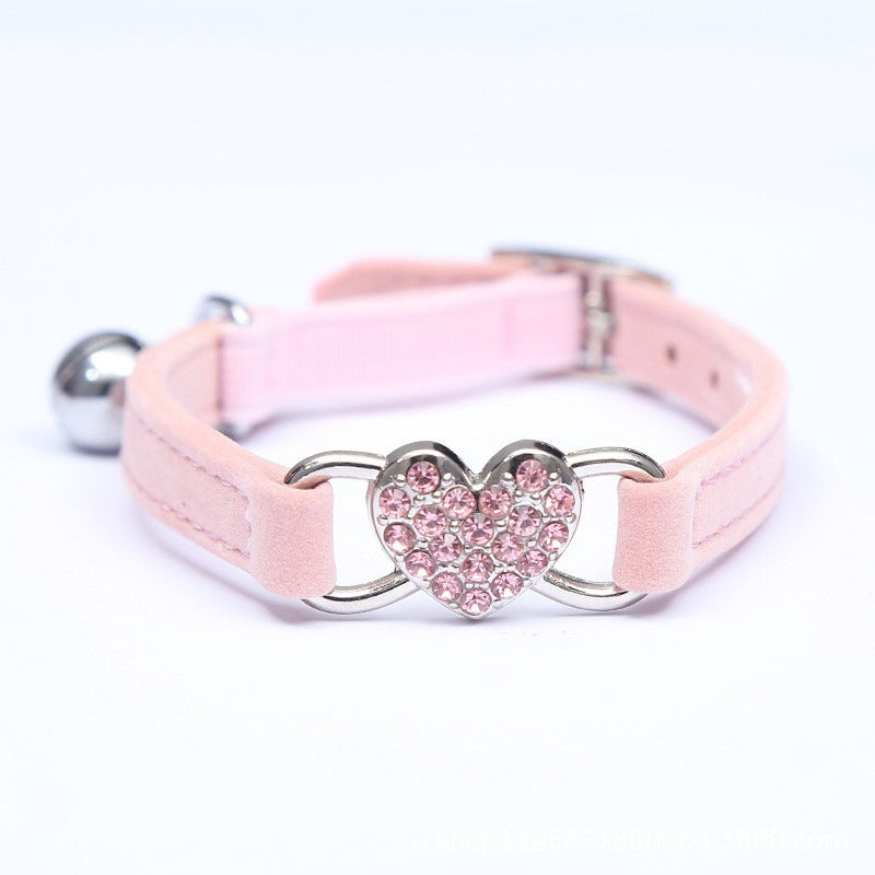Cat Love Rhinestone Bell Collar with Heart Charm