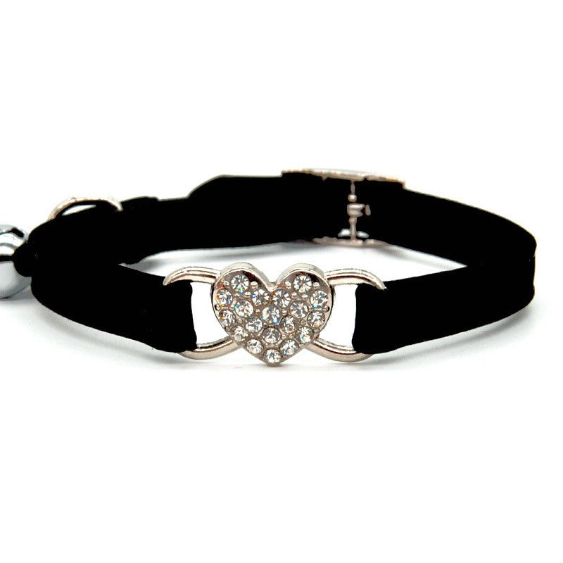 Cat Love Rhinestone Bell Collar with Heart Charm