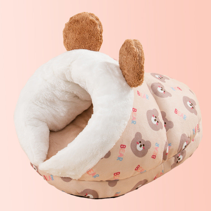 Semi-Enclosed Cat Cave Bed for Warm, Secure Indoor Naps