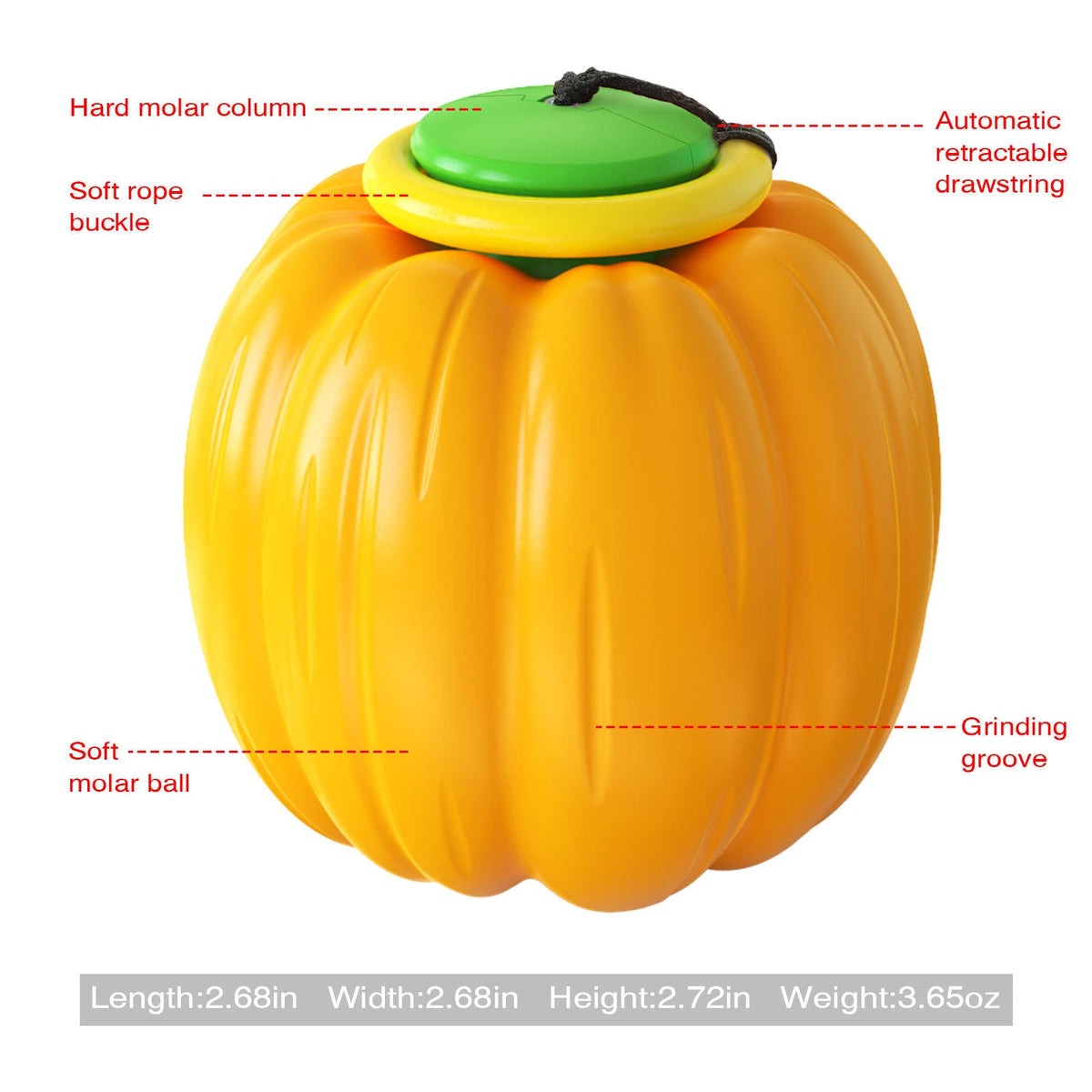 Pumpkin Dog Chew Ball for Dental Play, Fetch and Tug