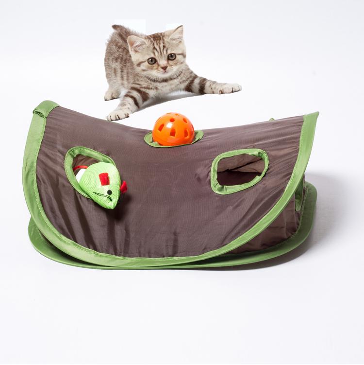 Pop-Up Cat Tunnel Toy with Nine Holes and Bell Ball