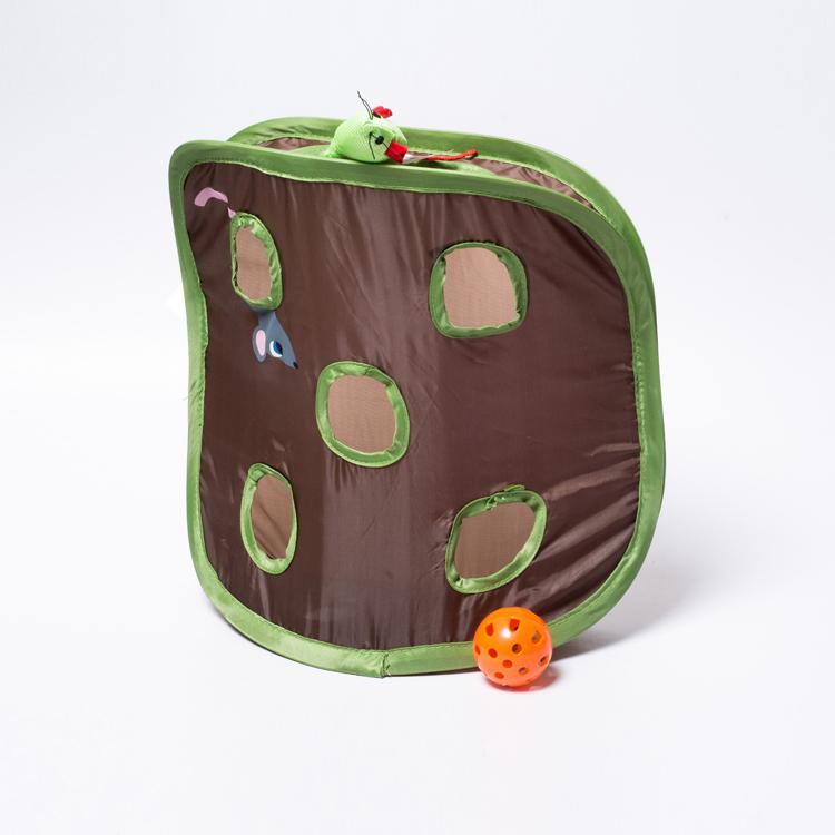 Pop-Up Cat Tunnel Toy with Nine Holes and Bell Ball