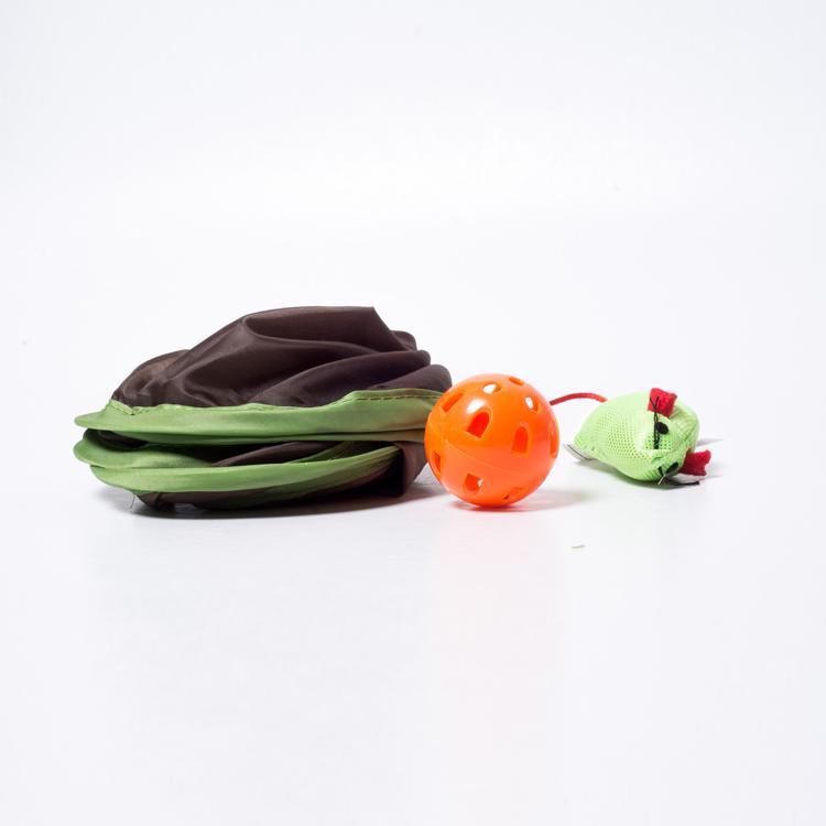 Pop-Up Cat Tunnel Toy with Nine Holes and Bell Ball