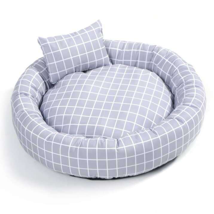 Small Pet Bed with Raised Edge Cozy Plaid Nest Pillow
