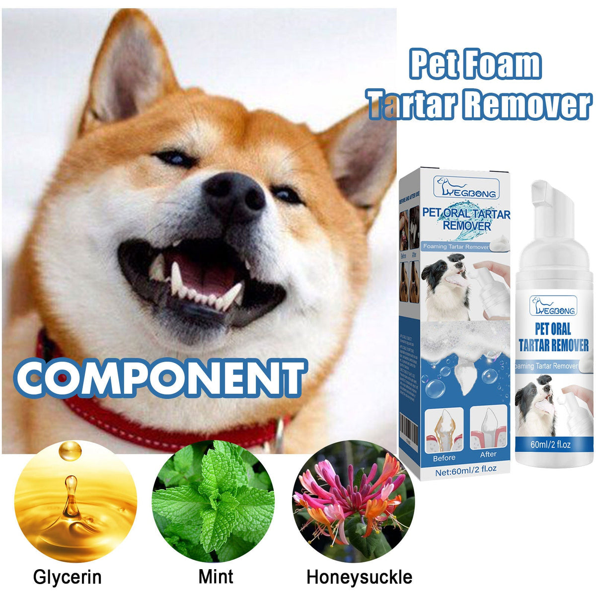 Pet Tartar Remover Foam for Cleaner, Whiter-Looking Teeth