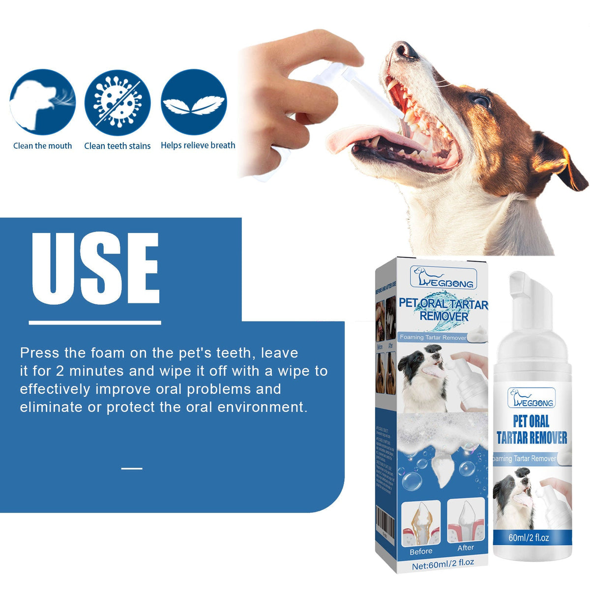 Pet Tartar Remover Foam for Cleaner, Whiter-Looking Teeth