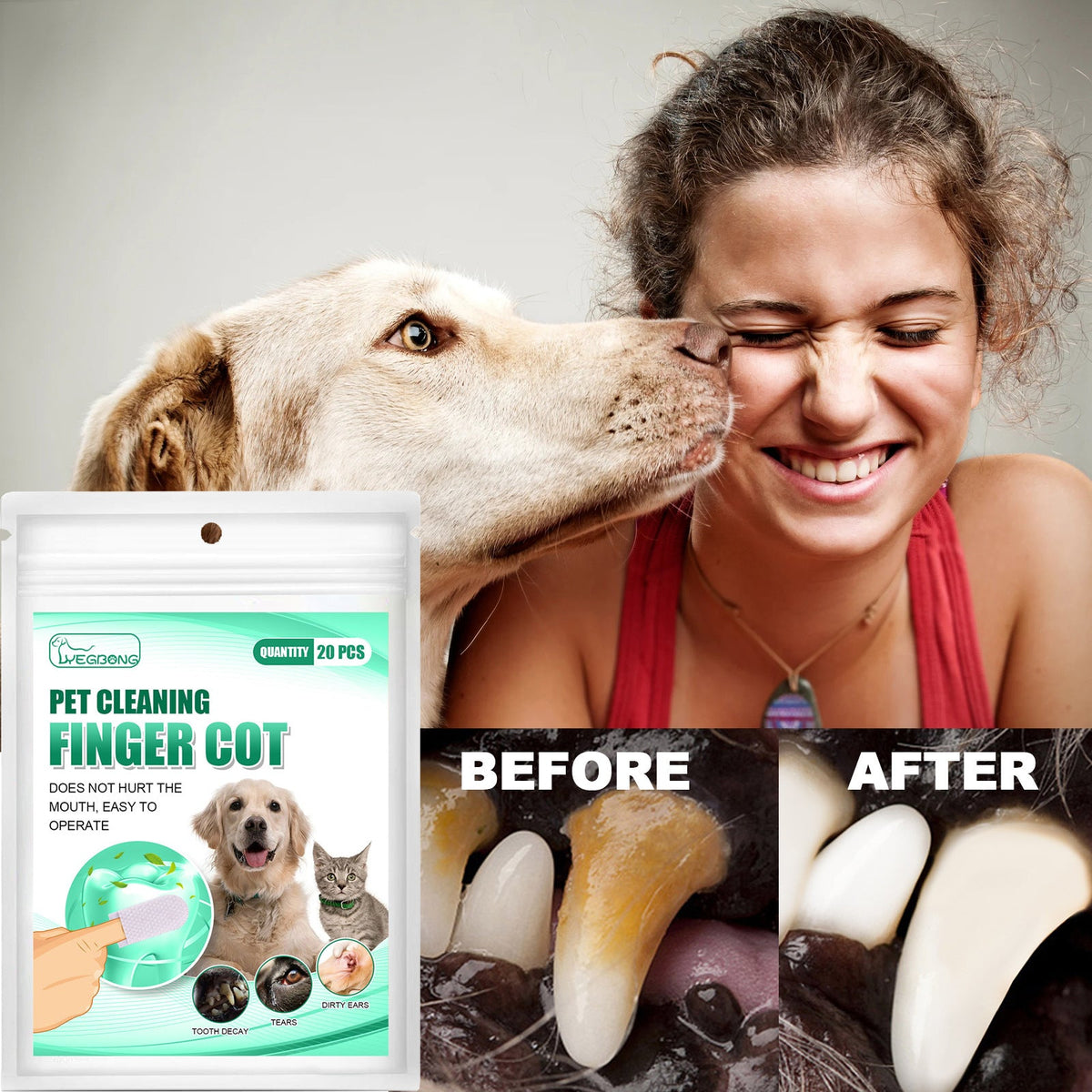Pet Tooth Cleaning Finger Sleeves for Cleaner Teeth