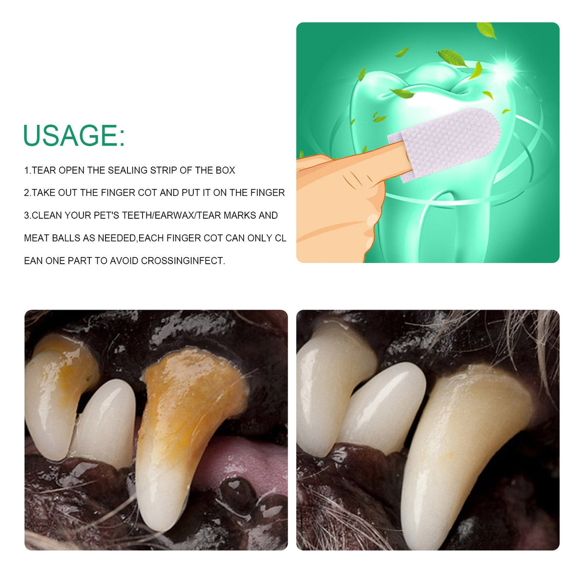 Pet Tooth Cleaning Finger Sleeves for Cleaner Teeth