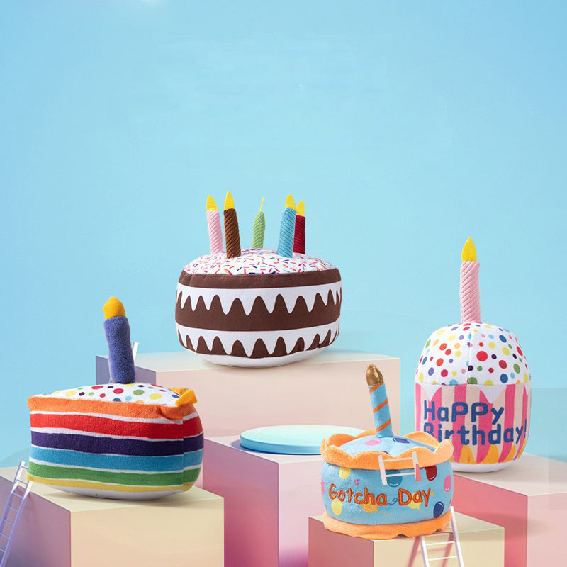 Birthday Cake Plush Dog Toy With Built-In Squeaker Sound