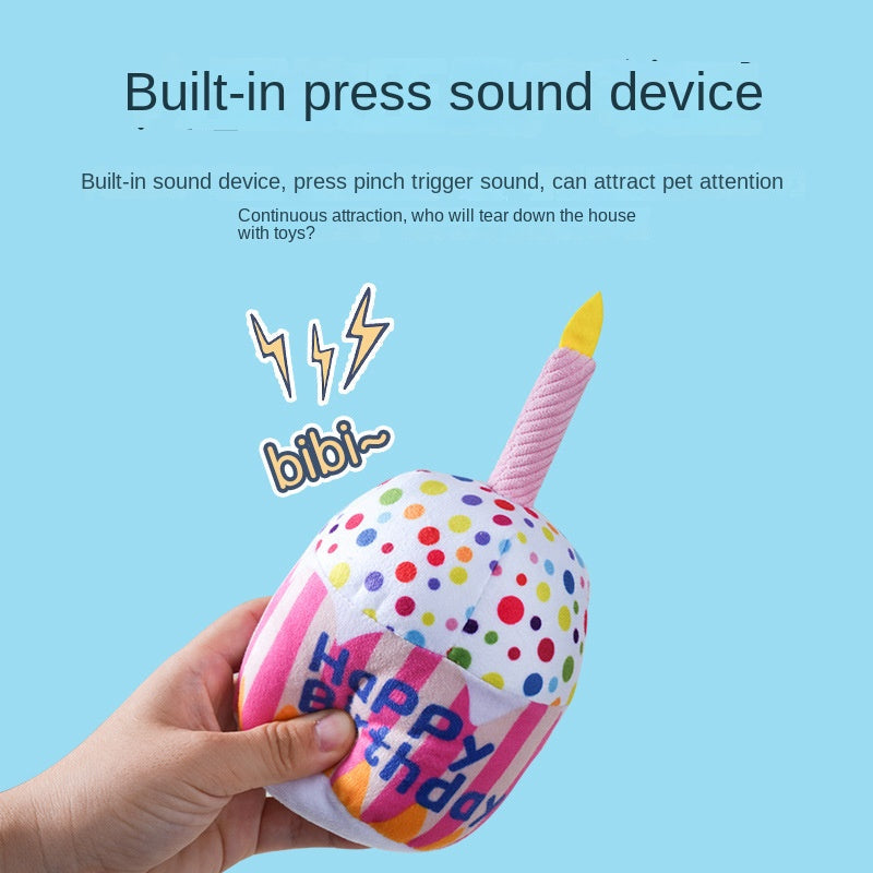 Birthday Cake Plush Dog Toy With Built-In Squeaker Sound