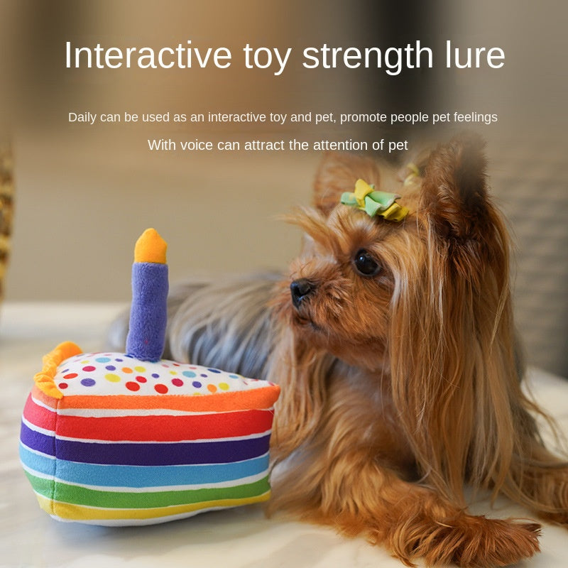Birthday Cake Plush Dog Toy With Built-In Squeaker Sound