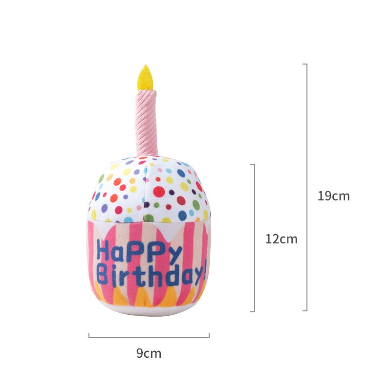 Birthday Cake Plush Dog Toy With Built-In Squeaker Sound