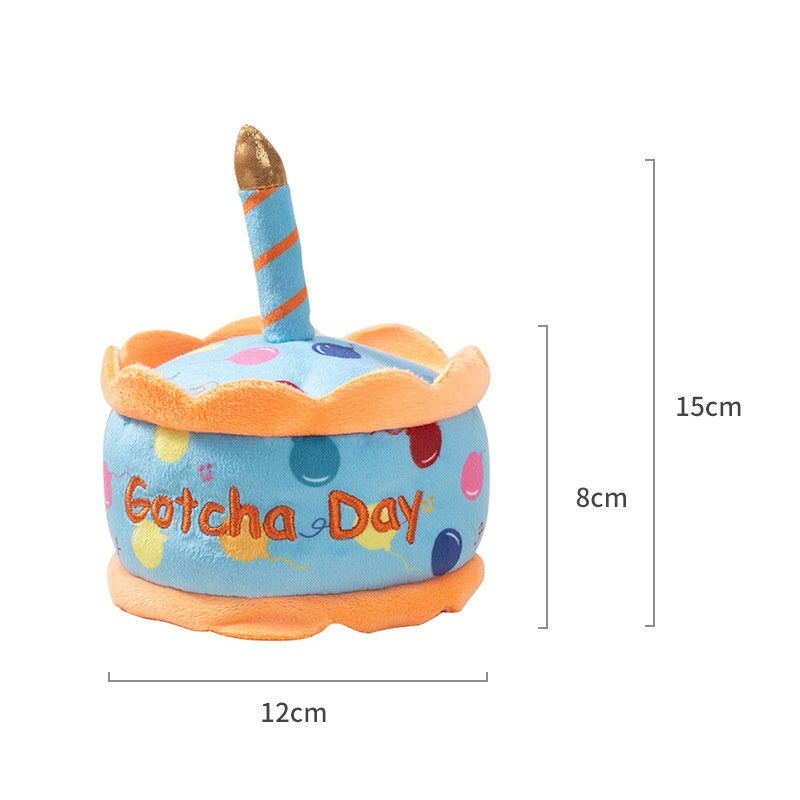 Birthday Cake Plush Dog Toy With Built-In Squeaker Sound