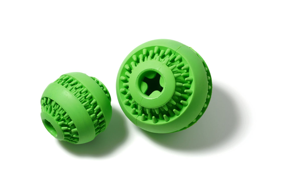 Dog Treat-Dispensing Ball for Interactive Chewing