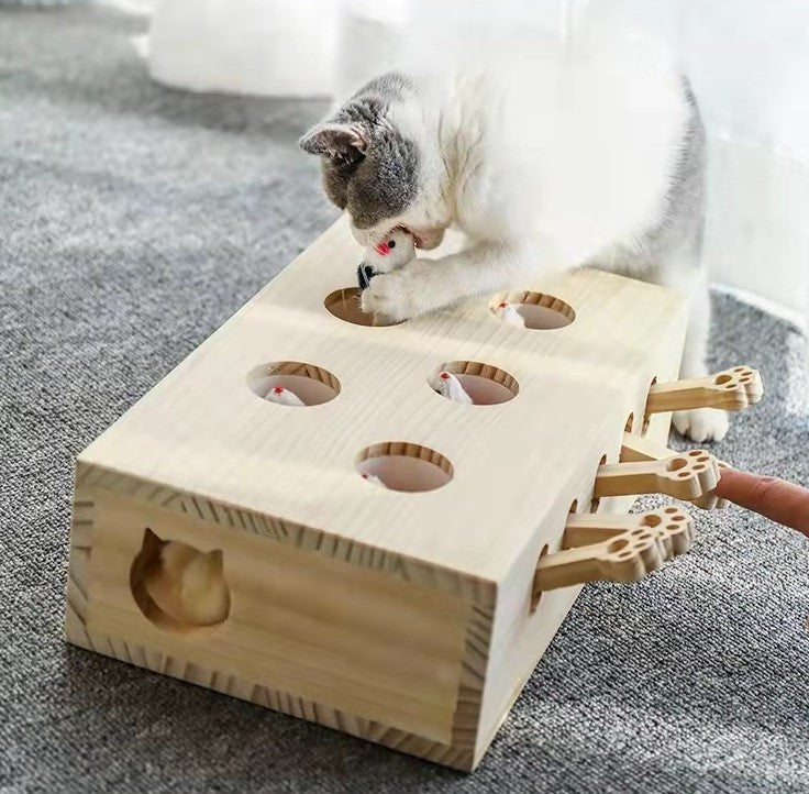 Interactive Cat Toy: 5-Hole Whac-A-Mole Play Board
