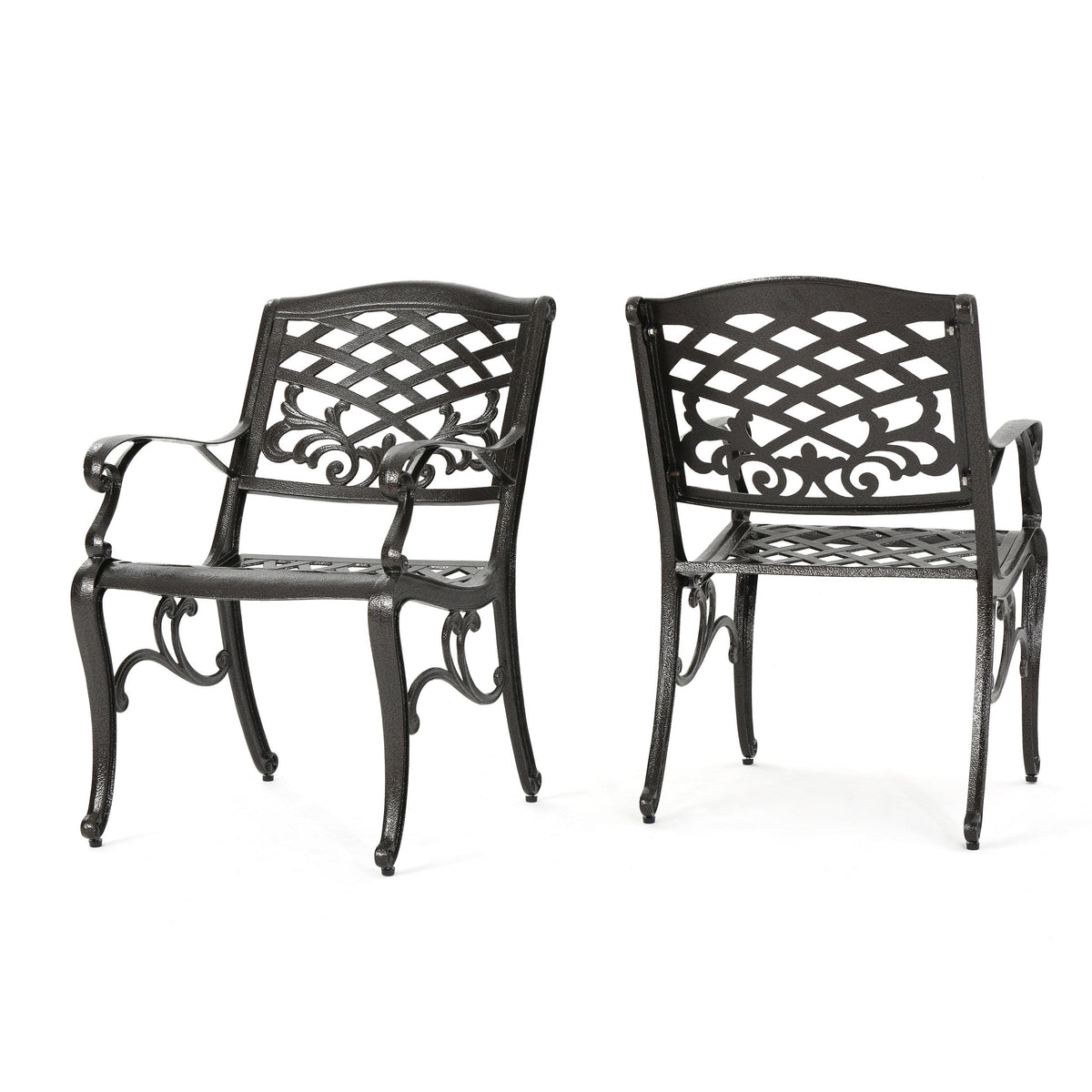 Cast Aluminum Patio Armchairs Set of 2, Antique Bronze