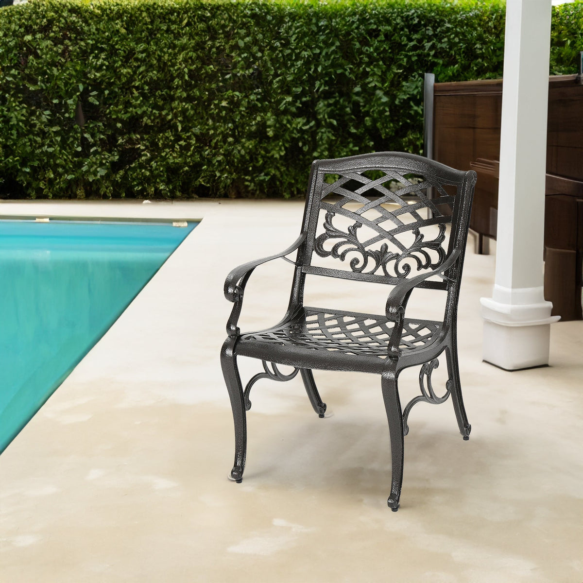 Cast Aluminum Patio Armchairs Set of 2, Antique Bronze