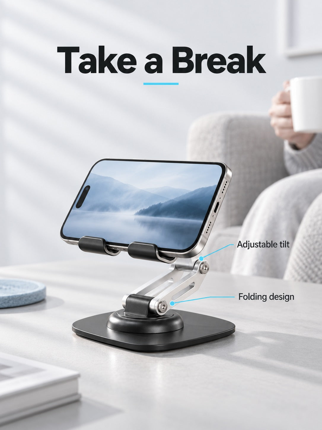 Phone Stand for Desk, 360° Rotating Aluminum Holder