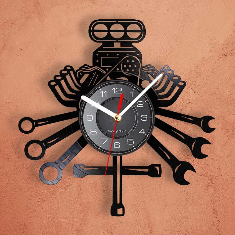 Mechanic Record Wall Clock for Garage and Workshop Decor