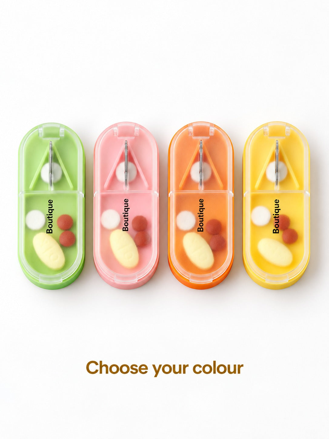 Pill Box with Built-In Pill Cutter for Travel & Daily Use