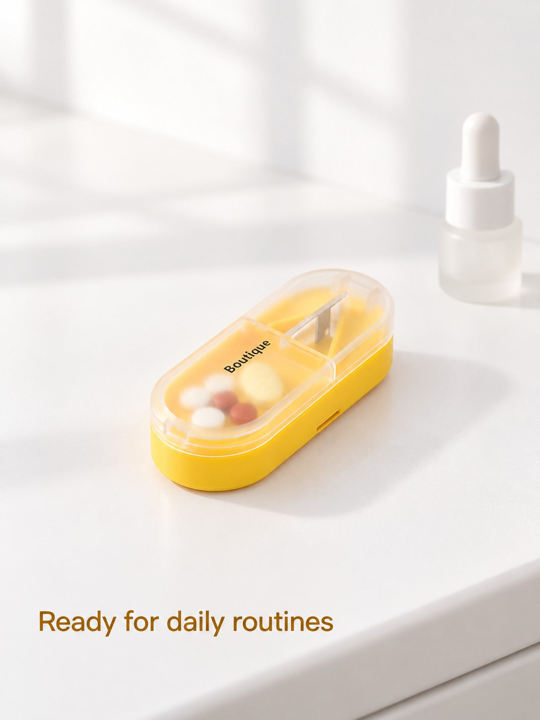Pill Box with Built-In Pill Cutter for Travel & Daily Use