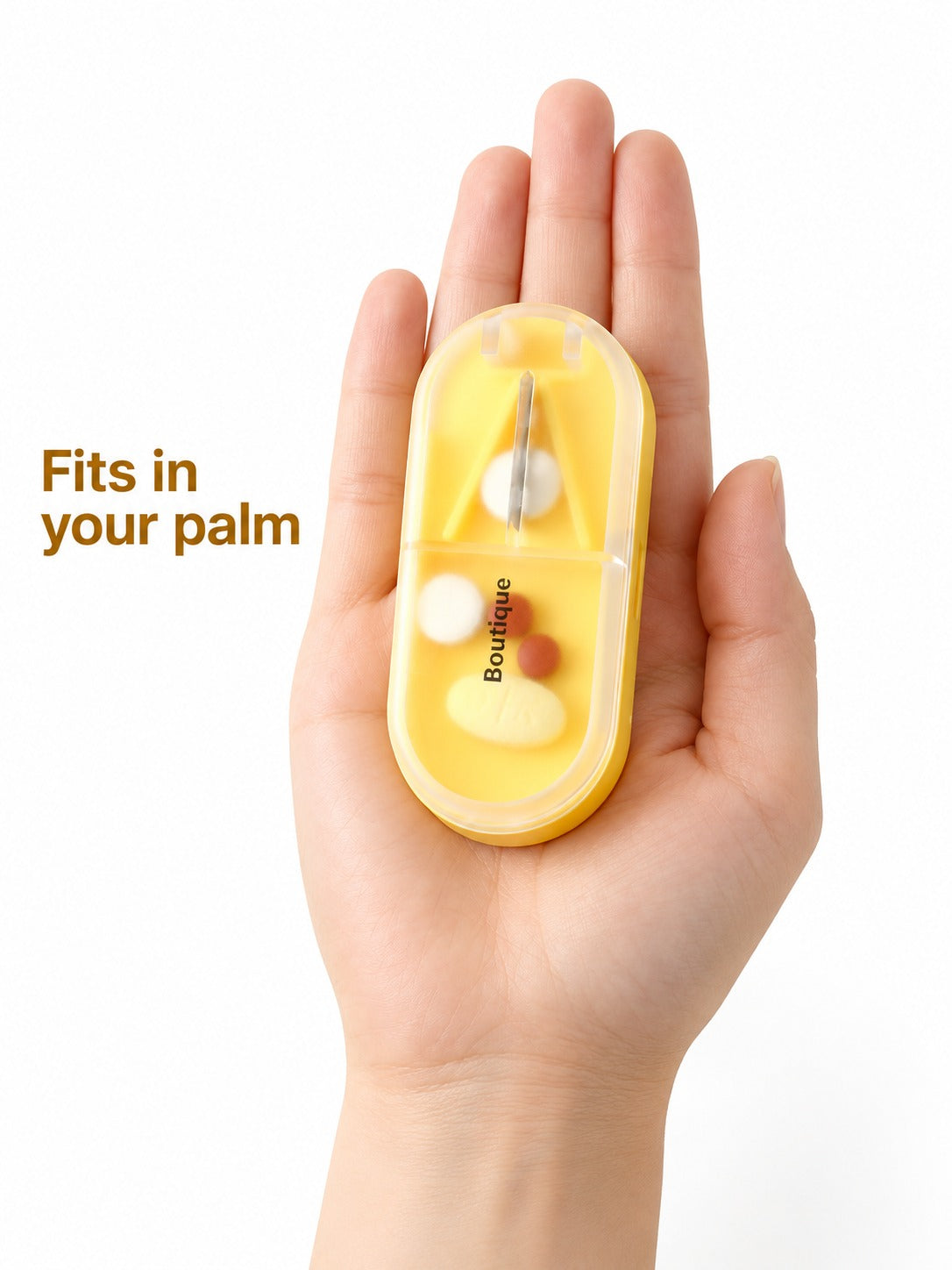 Pill Box with Built-In Pill Cutter for Travel & Daily Use