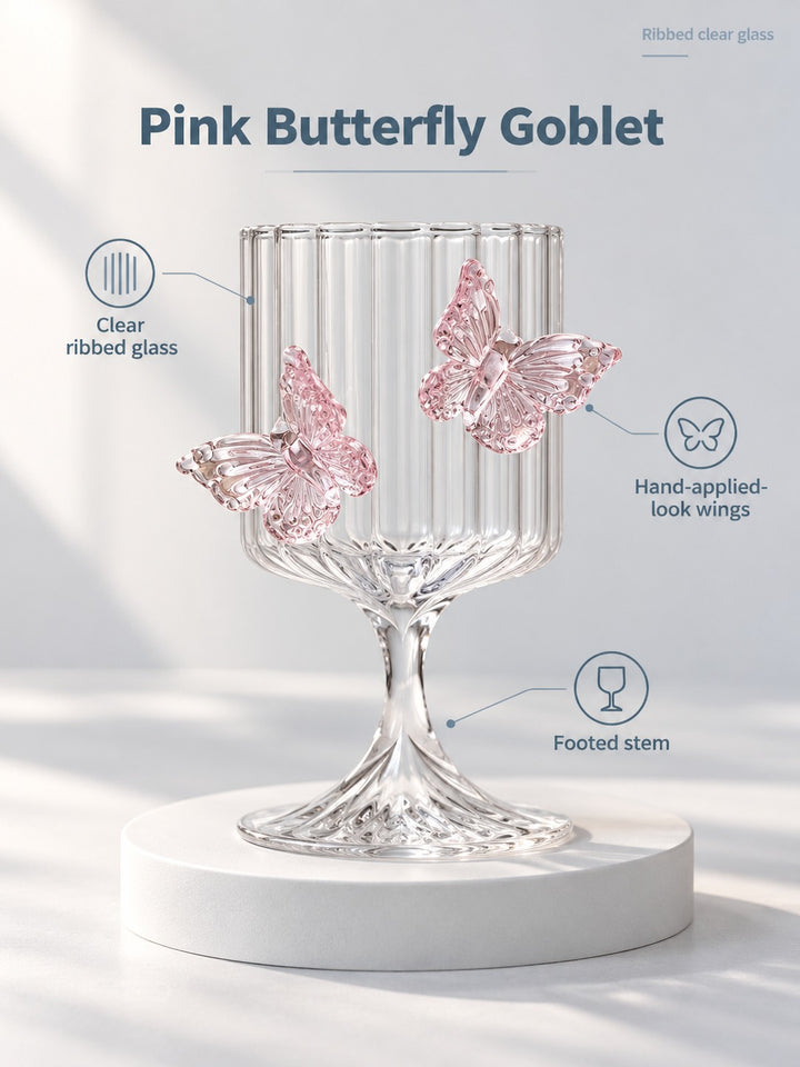 Pink Butterfly Goblet Wine Glass for Romantic Table Sets