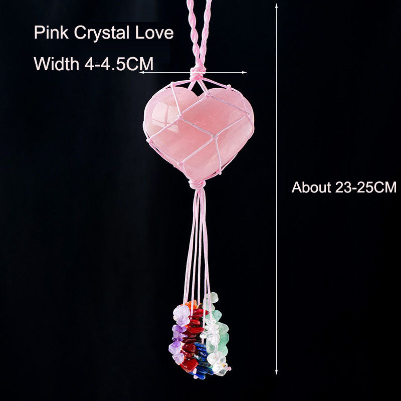 Pink Crystal Heart Pendant with Colorful Stone Tassel
