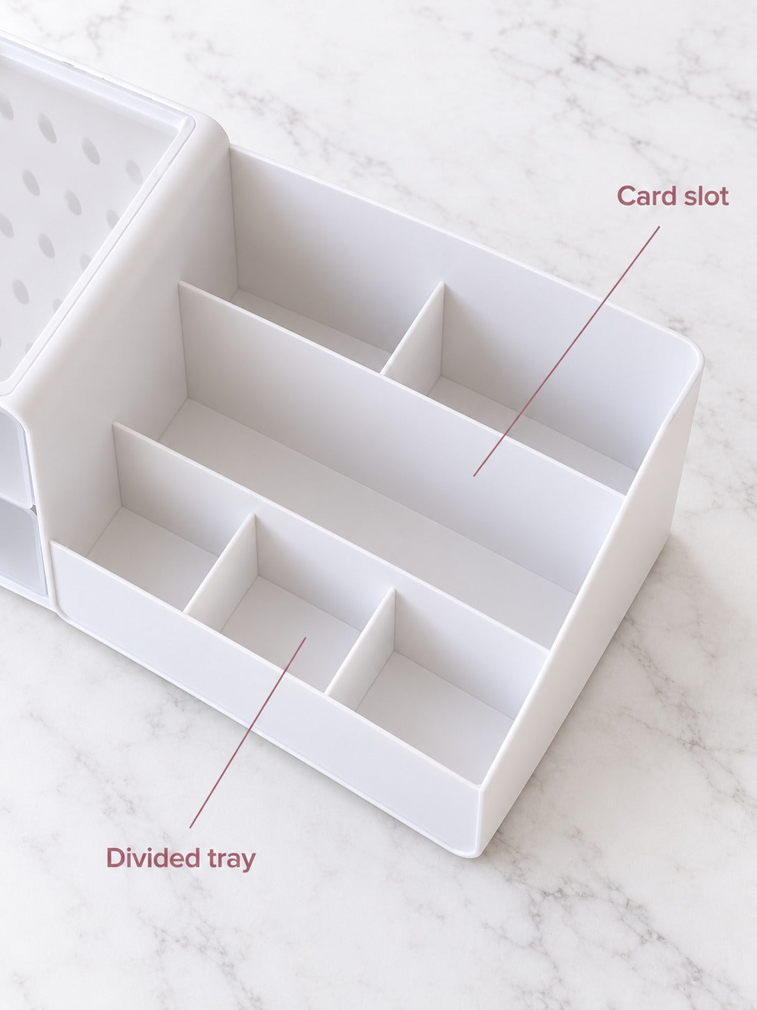Pink Desk Organizer with Drawers for Pens and Cards