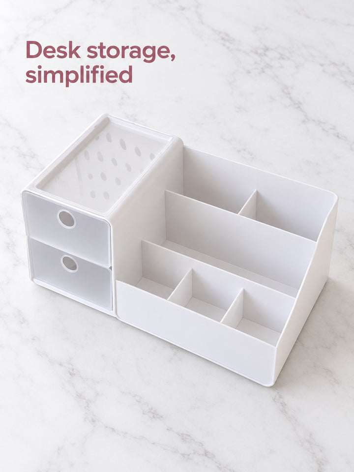 Pink Desk Organizer with Drawers for Pens and Cards