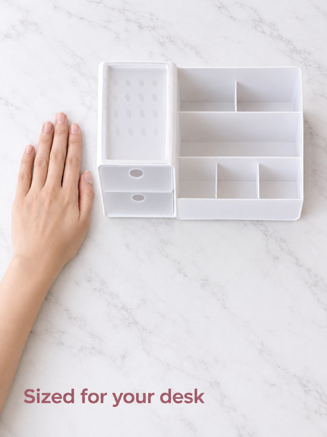 Pink Desk Organizer with Drawers for Pens and Cards
