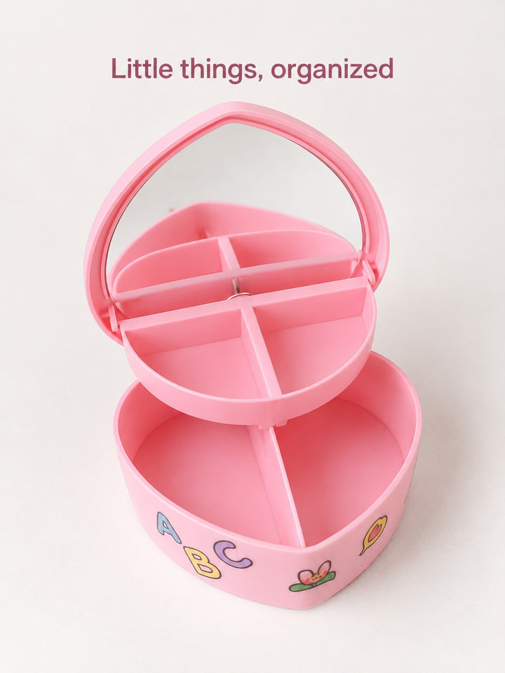 Pink Heart Jewelry Box with Mirror for Dorm Desk Storage
