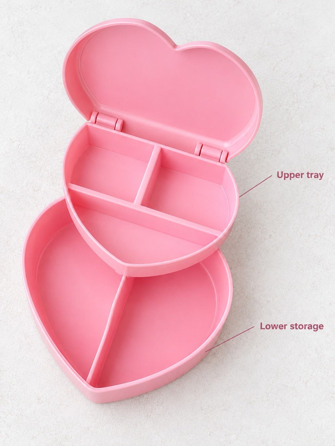Pink Heart-Shaped Jewelry Box with Double Layer Tray