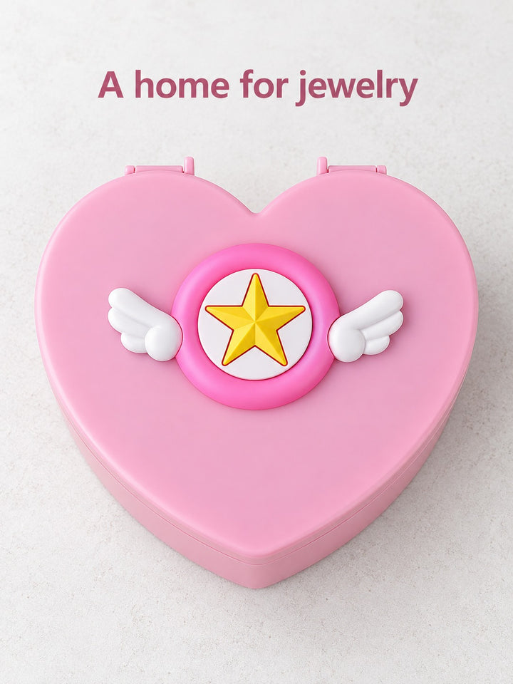 Pink Heart-Shaped Jewelry Box with Double Layer Tray
