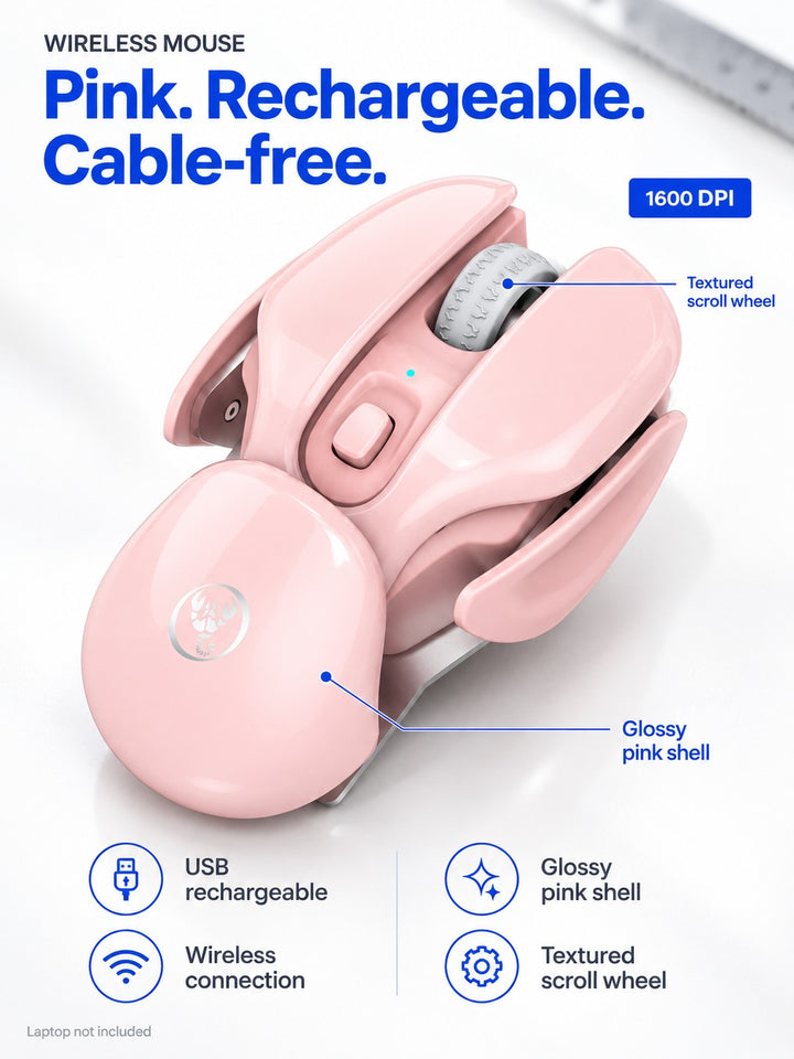 Rechargeable Pink Wireless Mouse 1600 DPI for Desks