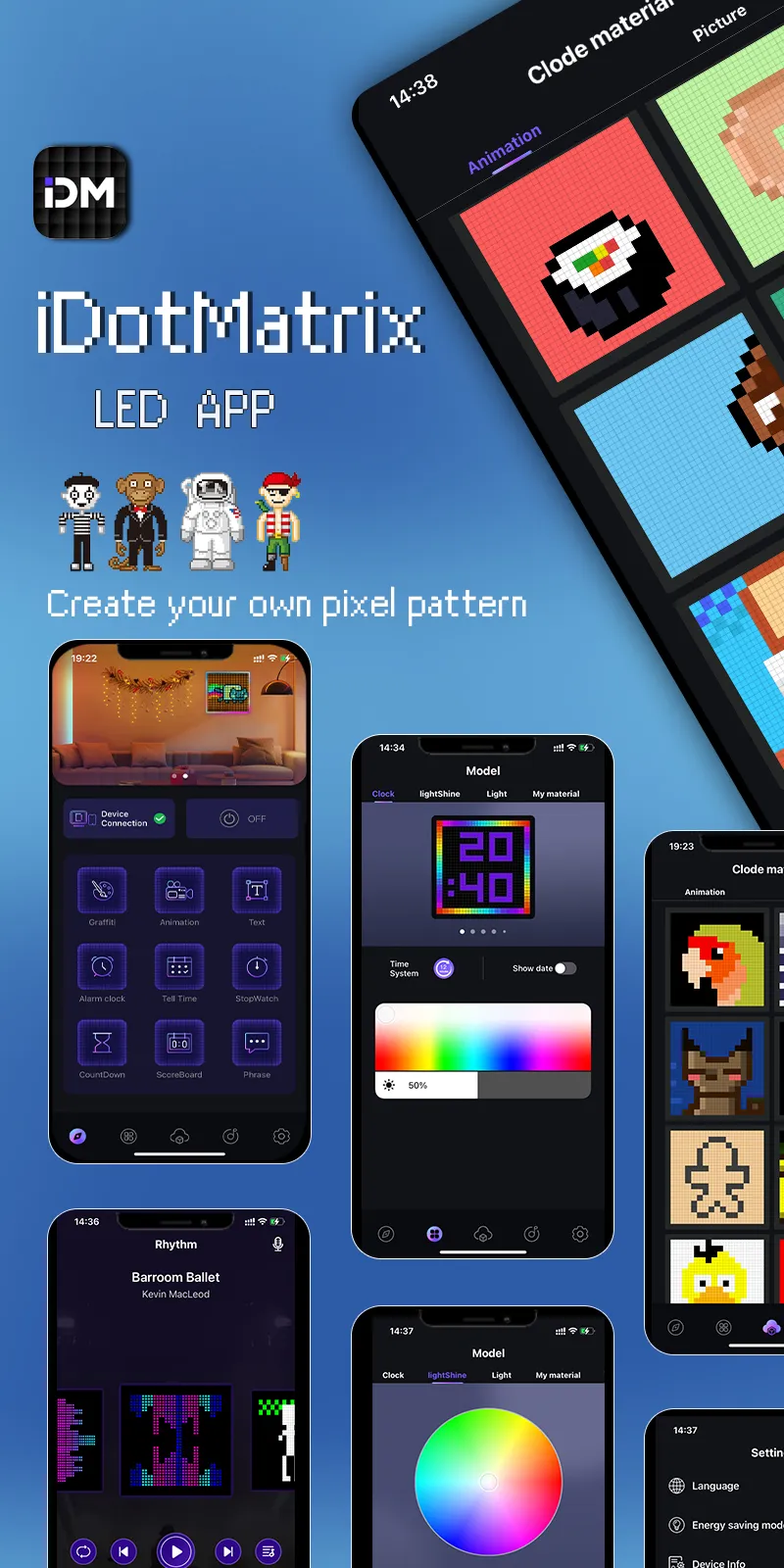 Bluetooth Pixel Display Alarm Clock: Custom Animations