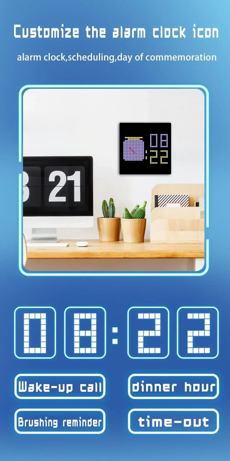 Bluetooth Pixel Display Alarm Clock: Custom Animations