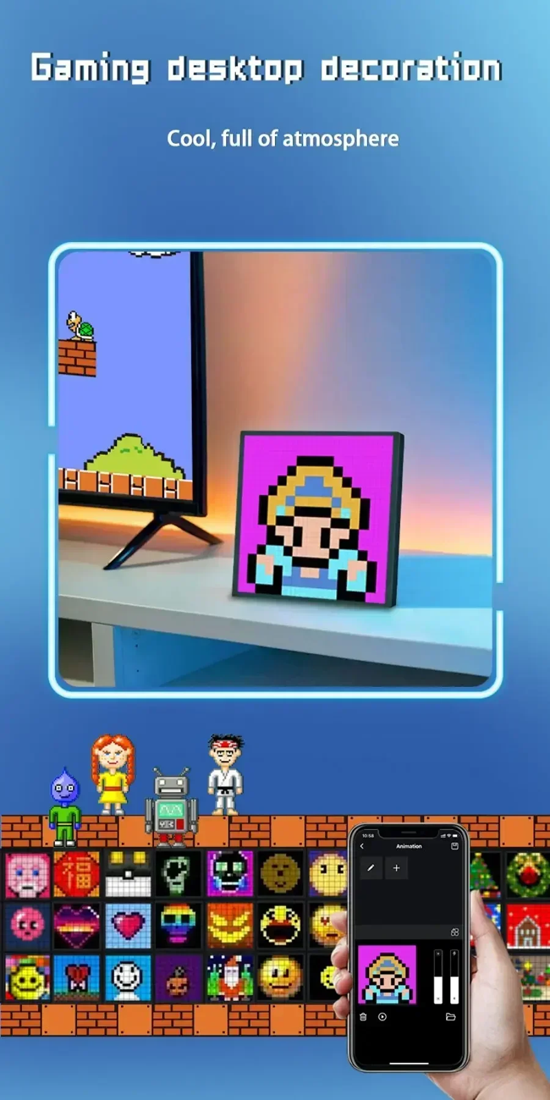 Bluetooth Pixel Display Alarm Clock: Custom Animations